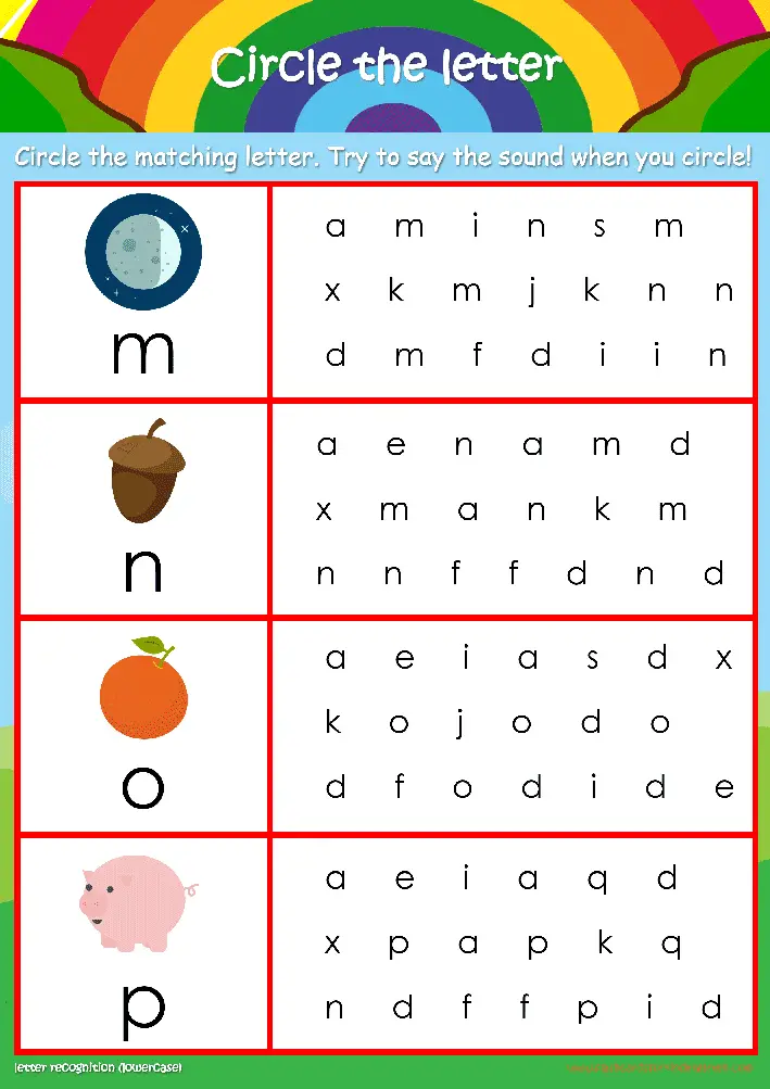 letter recognition worksheets for kids