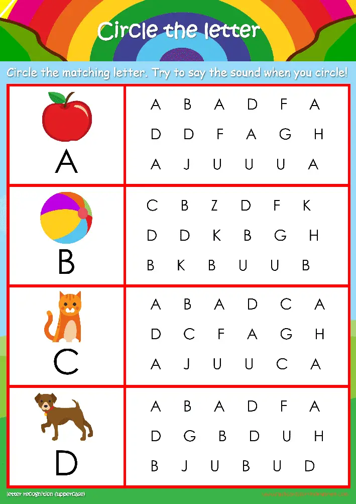 letter recognition worksheets for kids