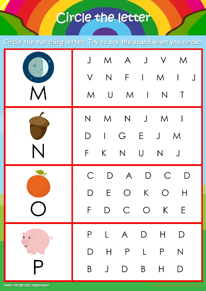 letter recognition worksheets for kids