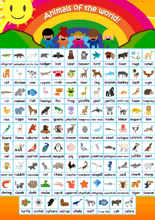 100 Animal Flashcards FREE Animals Phonics Poster 