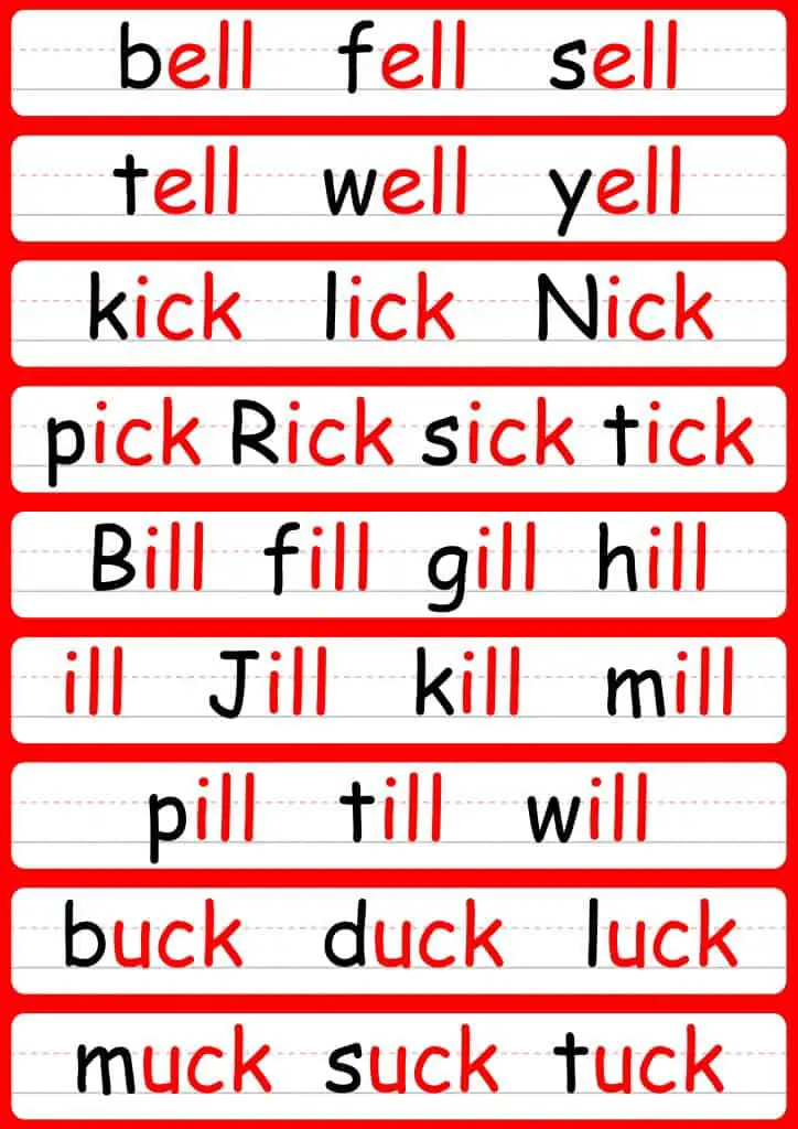 Word-families-ell,-ick,-ill,-ock