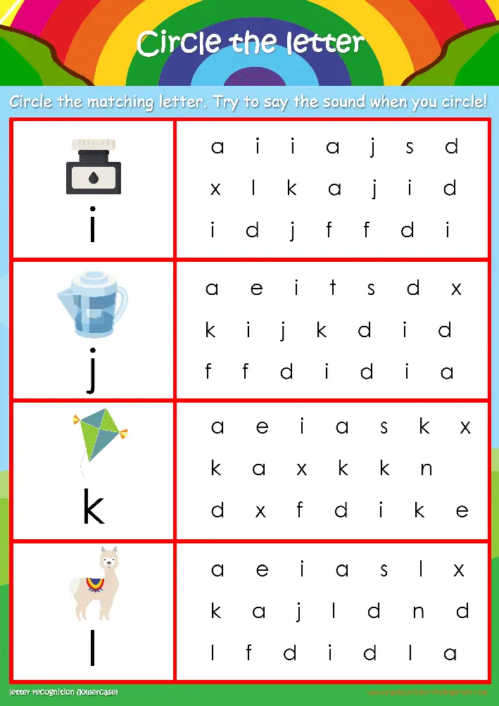 letter recognition worksheets for kids