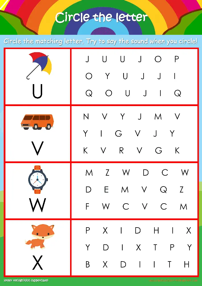 letter recognition worksheets for kids