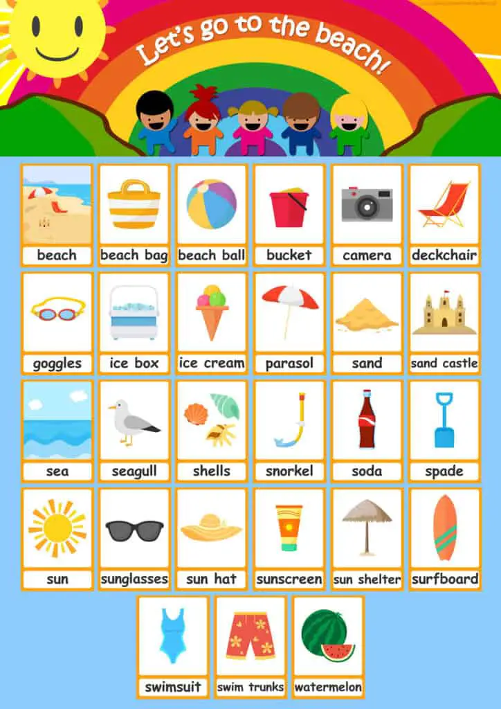 Teach beach vocabulary with FREE beach flashcards!